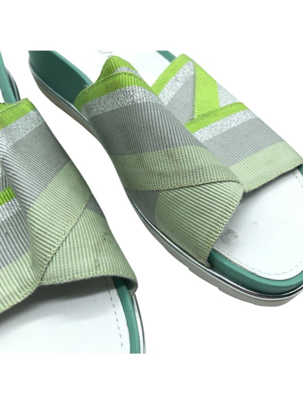 Donald Pliner Womens Slide Sandals Slip On Fabric Striped Green Gray Size 5 - Picture 2 of 5